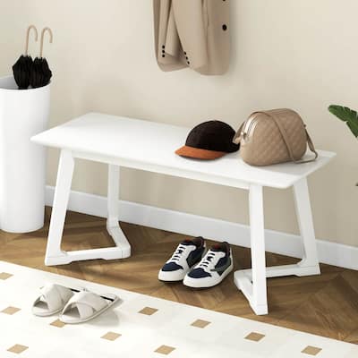 42" Long Dining Bench Entryway Bench Shoe Bench w/ Triangular Legs