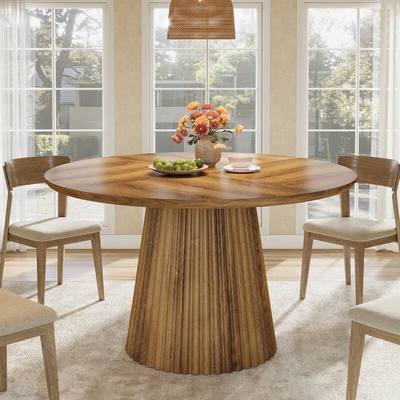 47" Round Dining Table for 4-6 People, Farmhouse Wood Kitchen Table
