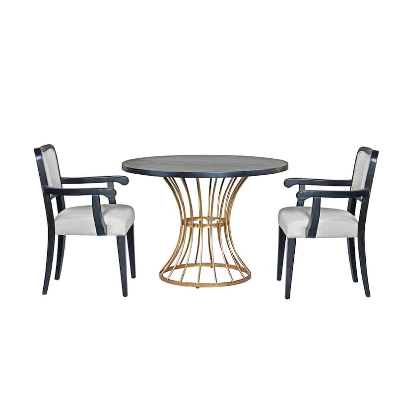 Wood Dining Table Set for 2, 3-Piece Mid-Century Modern Wooden Dining Set with Round Table and 2 Upholstered Chairs