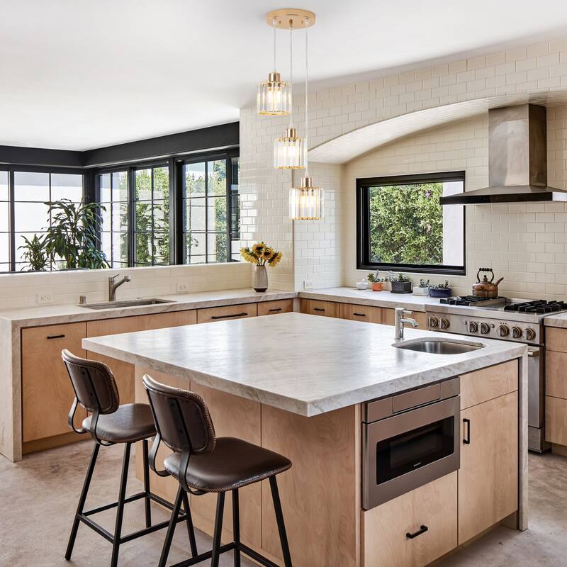 3-Light Modern Metal Hanging Pendant Light Ceiling Light Chandelier with Crystal Cover for Kitchen Island