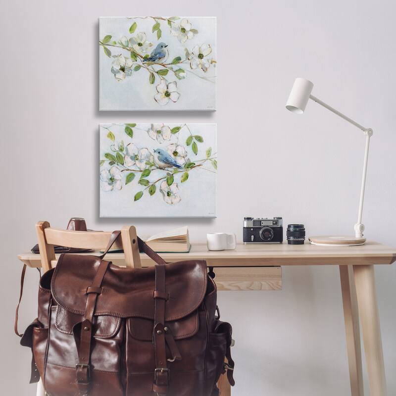 Stupell Perched Bluebirds on Branch Canvas Wall Art Design By Sally Swatland (Set of 2)