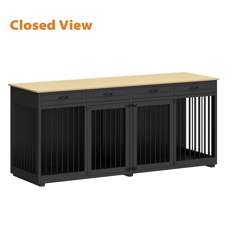 Dog Crate Furniture - Wood Dog Kennel Cages with Divider and 4 Drawers
