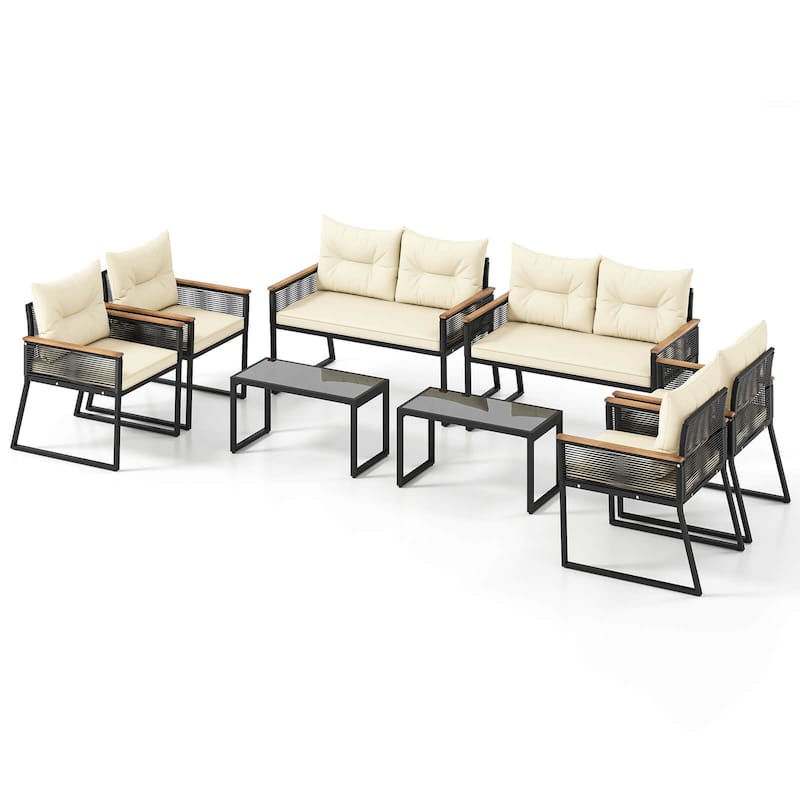 Costway 4/8 PCS Patio Furniture Set with Tempered Glass Coffee Table