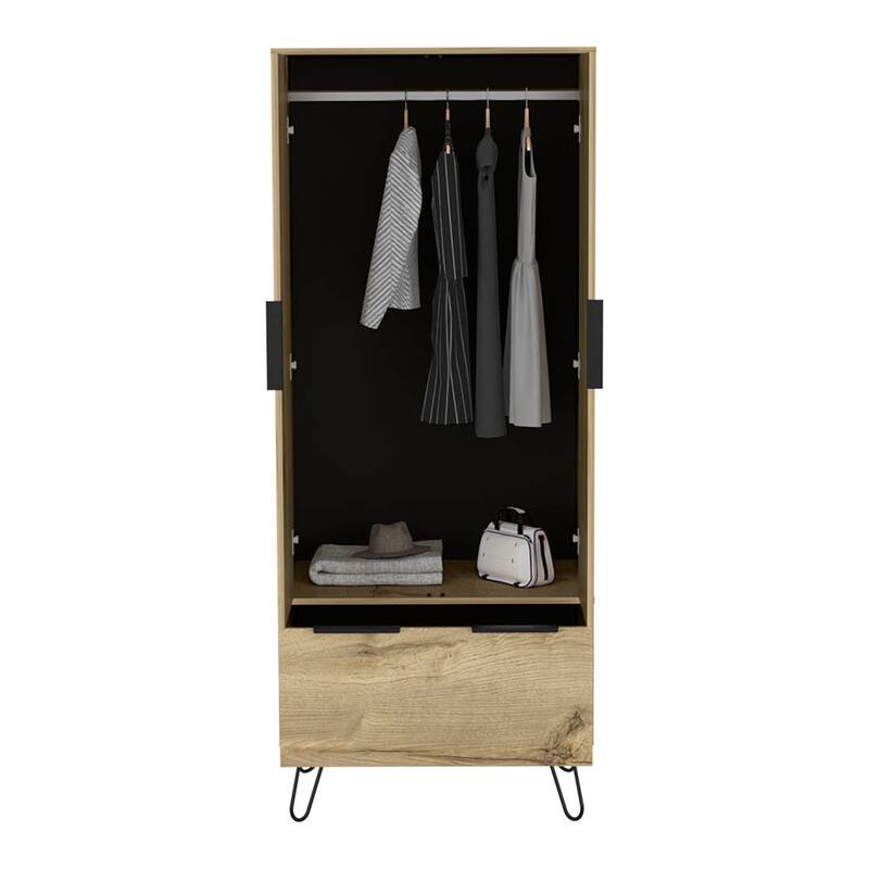 30.1" Modern Double-door Armoire with Hanging Rod and One Drawer for Bedroom
