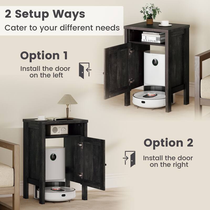 Gymax Robot Vacuum Stand Cabinet w/ Door & Open Shelf for Home Office