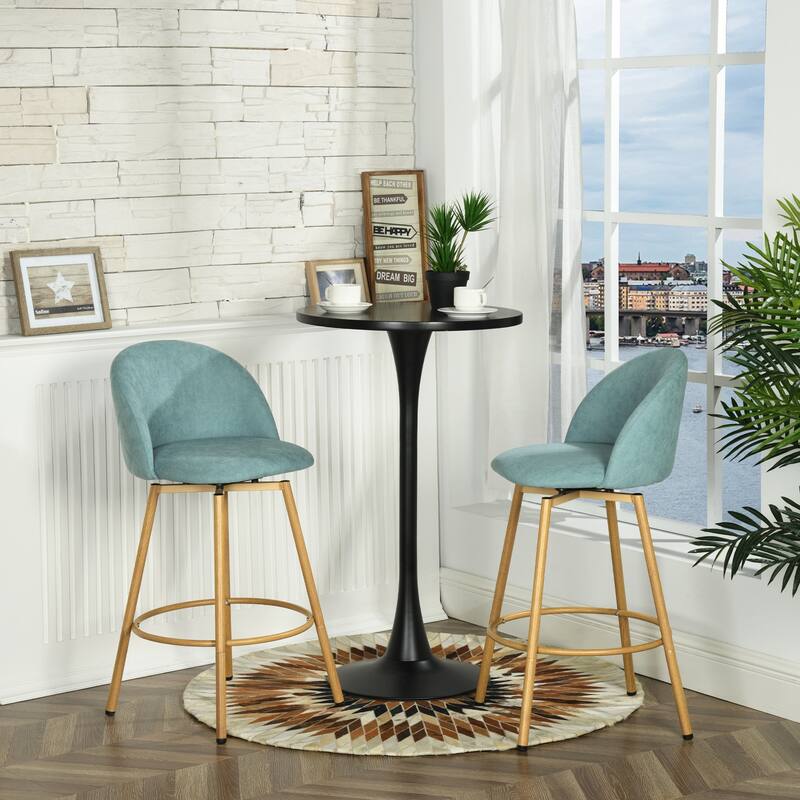 Homy Casa Set of 2 Counter Stools with Fabric Upholstery and Light Wood-Look Legs for Contemporary Kitchens and Casual Dining