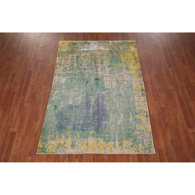 Contemporary Abstract Indian Accent Rug Handmade Wool Carpet - 4'5" X 6'5"