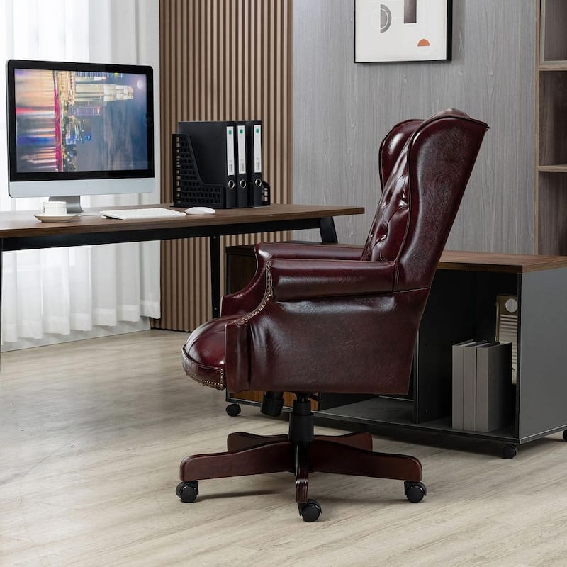 Executive PU Leather Tilt Swivel Office Chair, Ergonomic Reclining Comfortable Desk Chair