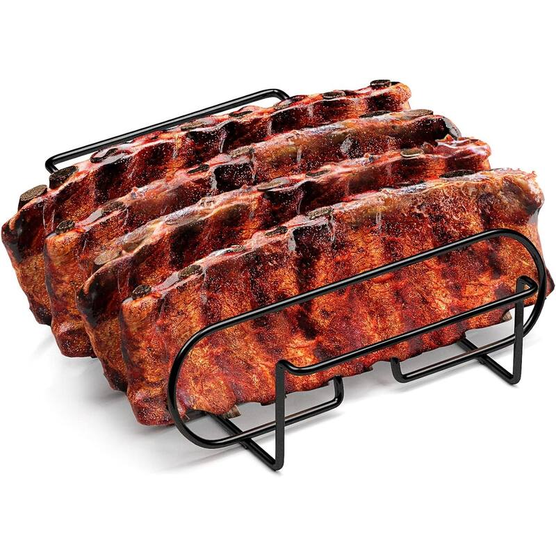 Sorbus 4-in-1 BBQ Grilling Basket - 11.25" x 9.75" Basket, Rib Rack - Holds 4 Racks of Ribs - Black - Black