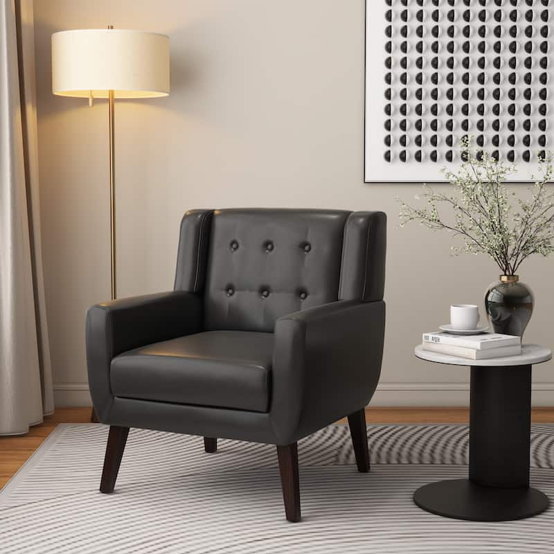 Modern Upholstered Faux Leather Tufted Armchair Linen Accent Chairs