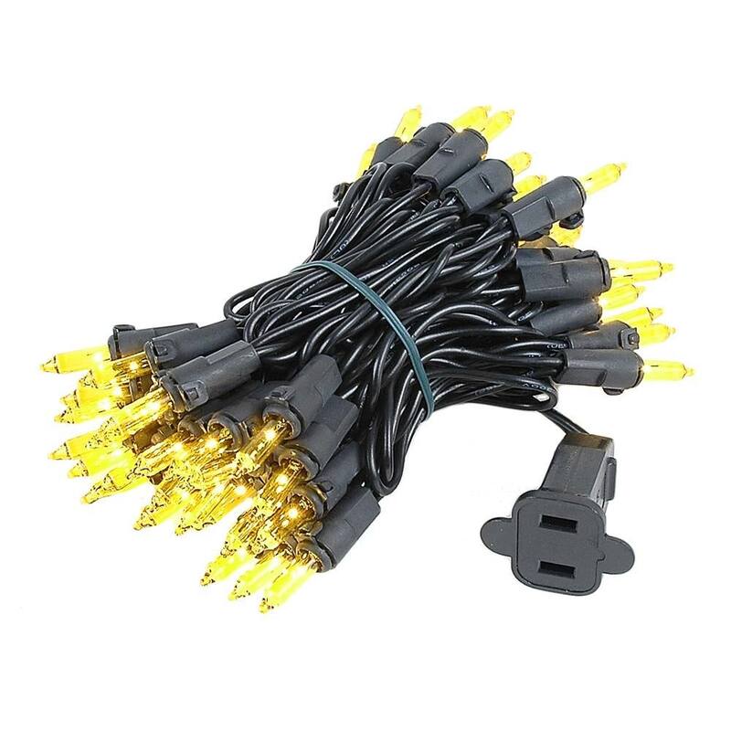 50 Light Christmas Mini Light Set, Black Wire, 11' Long - Yellow