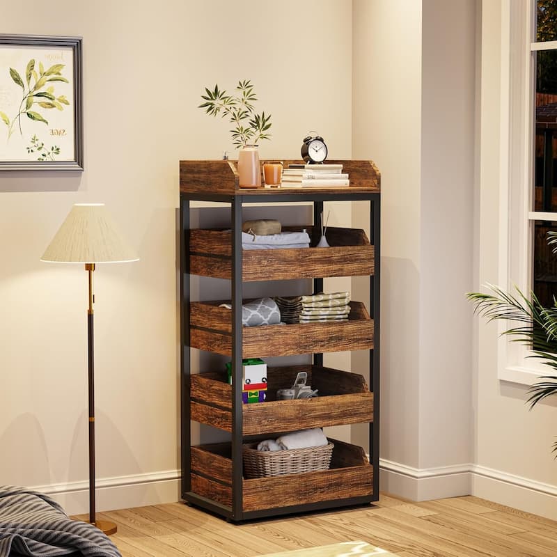 23.6'' W Fruit and Vegetable Wood Storage Rack, 5-Tier Pull-Out Snack Stand Fruit Basket Stand