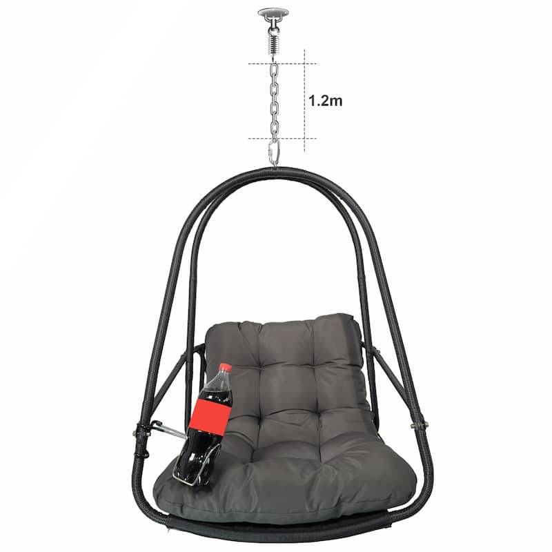 Indoor Outdoor Wicker Rattan Patio Basket Hanging Chair with C Type bracket