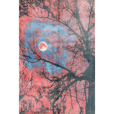Hand Knotted Oriental Viscose Silk Carpet Modern Pictorial Pink Abstract Area Rug - 7' 8'' X 5' 7''