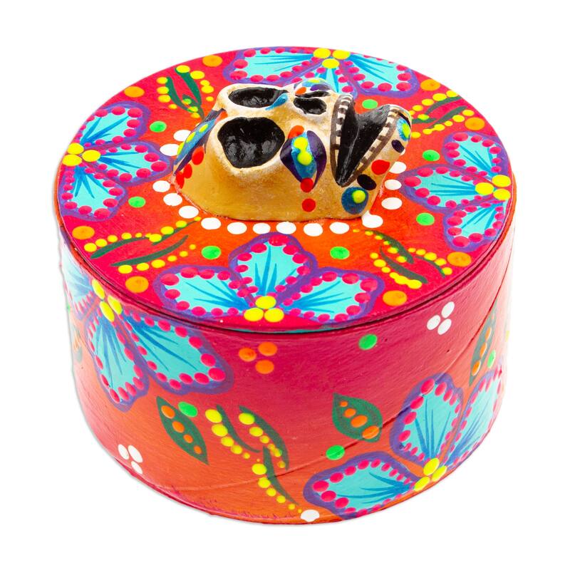 Novica Handmade Skull In Red Papier Mache Jewelry Box