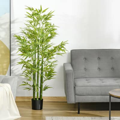 HOMCOM 5FT Artificial Bamboo Tree Faux Decorative Plant in Nursery Pot for Indoor Outdoor Décor - 6.75" x 6.75" x 59"