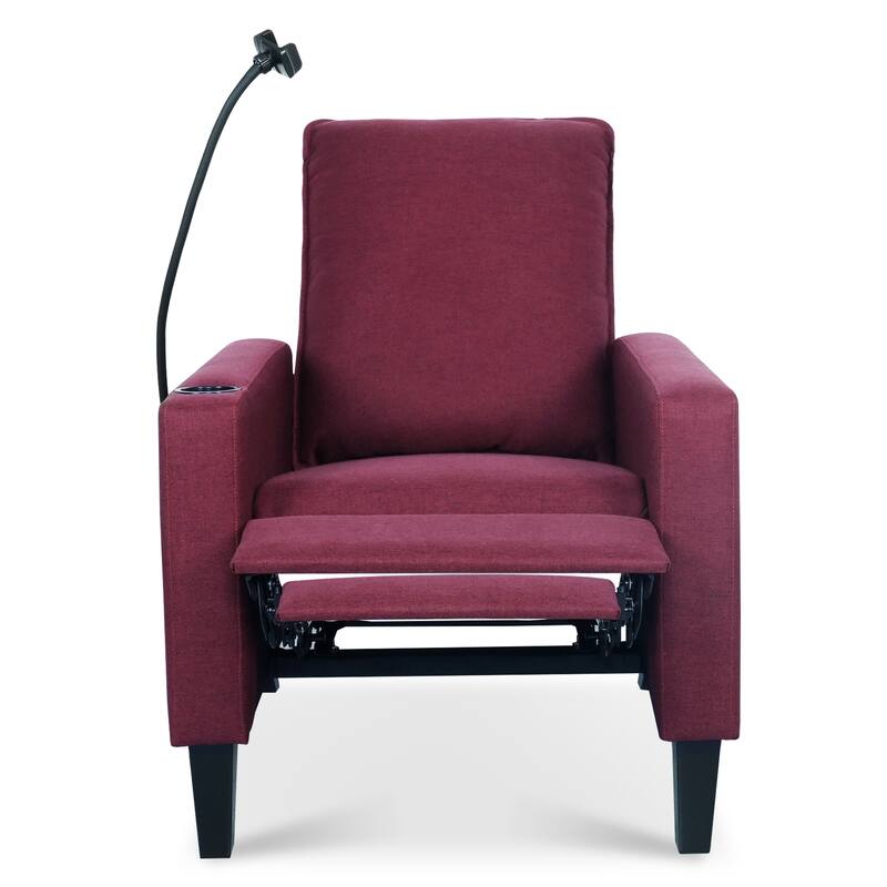Polyester Recliner Chair with Phone Holder and Cup Holder, 3-Position Recline, 220lb Capacity