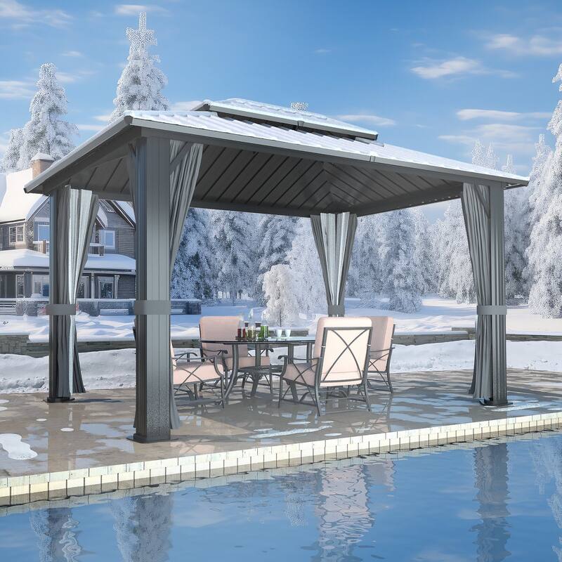VEIKOUS Aluminum Double Hardtop Gazebo Pergola for Patio, Lawn, and Garden with Removable Netting