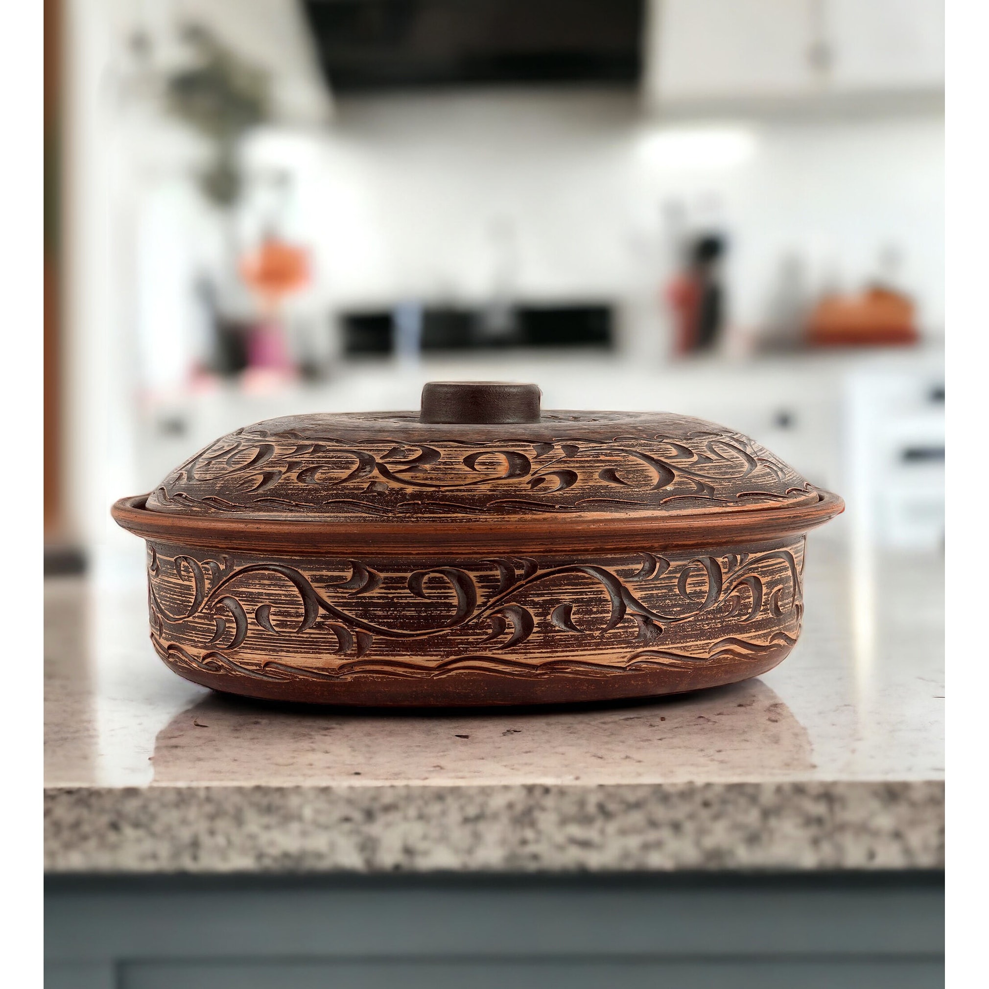 STP Goods Handmade Red Clay Stoneware Baking Pan Brazier 2.1Qt