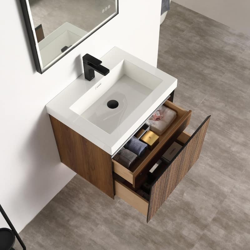 Blossom Lille Brown Walnut Floating Vanity with LED & Acrylic Sink