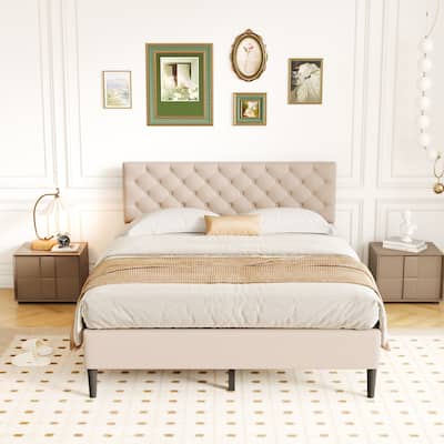 Upholstered Linen Platform Bed