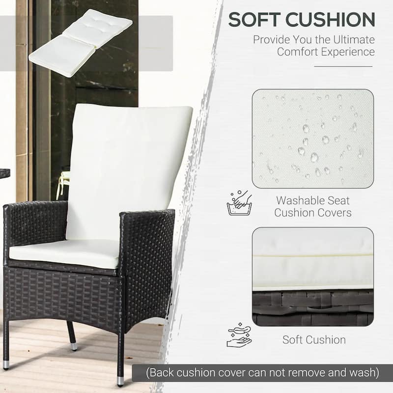 3-Piece PE Wicker Set, Tufted Reclining Chairs, Coffee Table, Outdoor