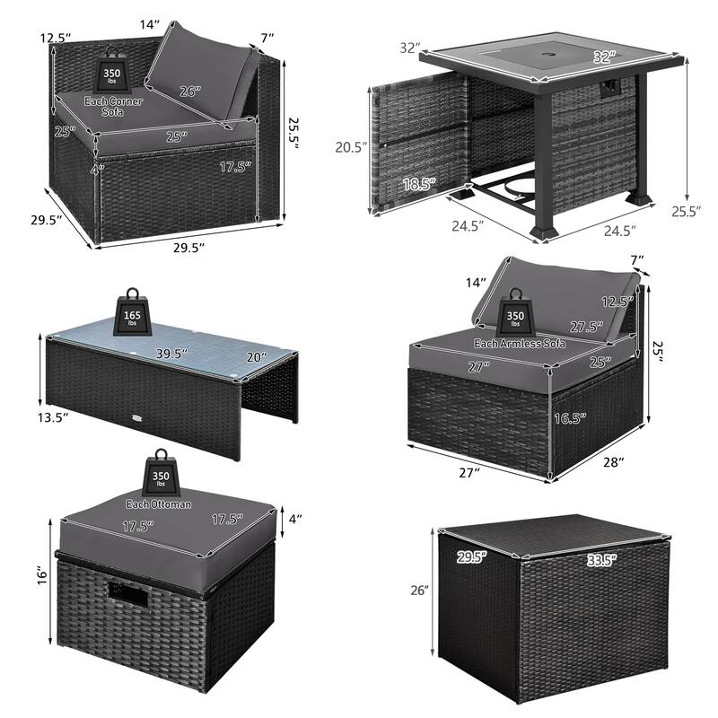 Costway 9 PCS Patio Furniture Set with 32" Fire Pit Table 50,000 BTU - See Details
