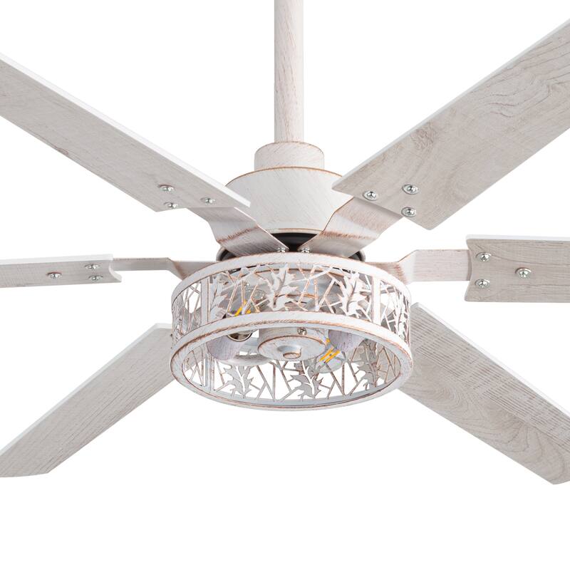 2pcs 46-inch Reversible 6-Blade Distressed White Ceiling Fan with Light and Remote
