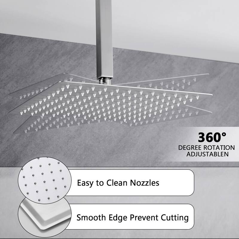 Topcraft Ceiling Mount Rainfall Shower System with Handheld Showerhead - 12inch
