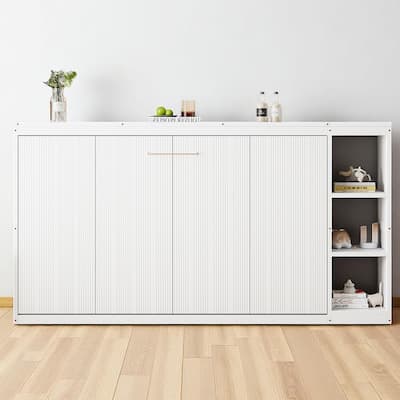 Foldable Twin Murphy Bed with Built-in Bookshelves, Wood Slats and Cabinet Design, Space Saving