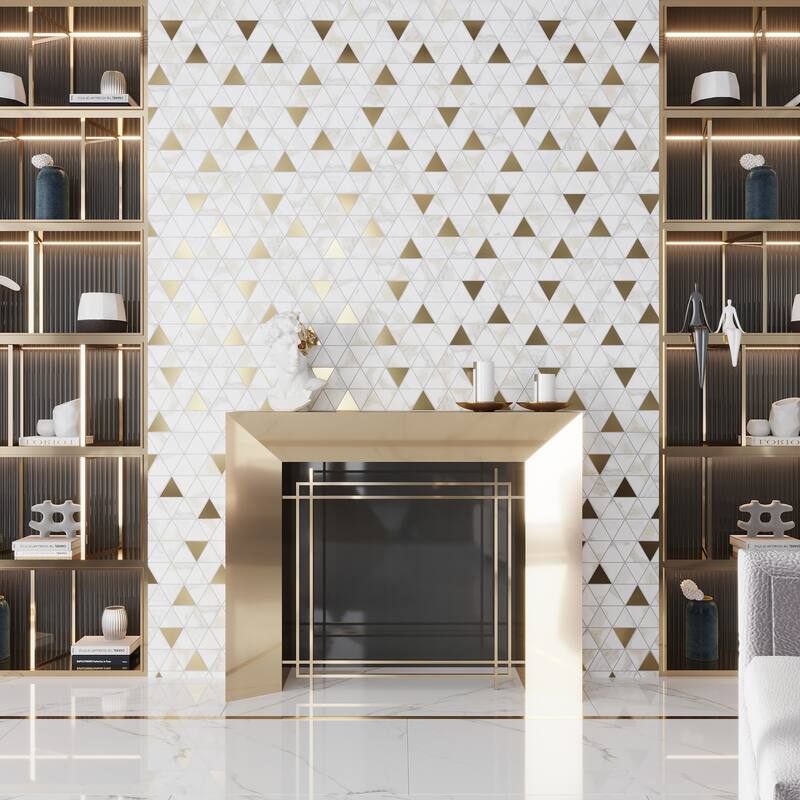 Apollo tile 24" x 48" Strata Polished Bright White Gold Porcelain Tile (15.5 sq ft/case) - 2 Pack - White