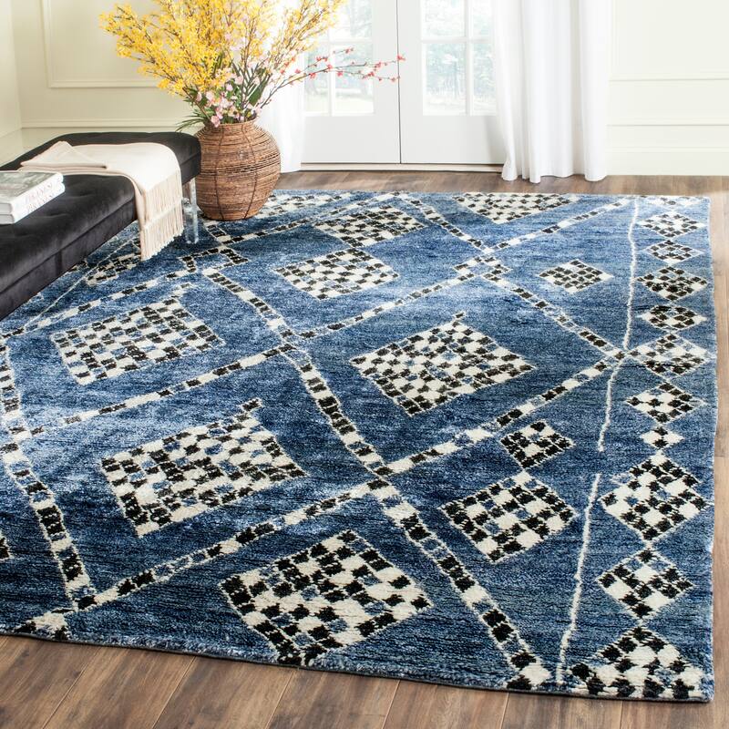 SAFAVIEH Couture Handmade Moroccan Oshra Modern Viscose Rug - 8' x 10' - Blue/Black