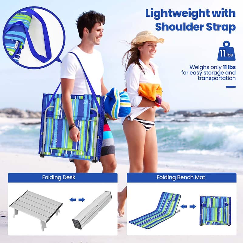 3 PCS Folding Beach Chairs Patio Adjustable Chaise Lounge with Table
