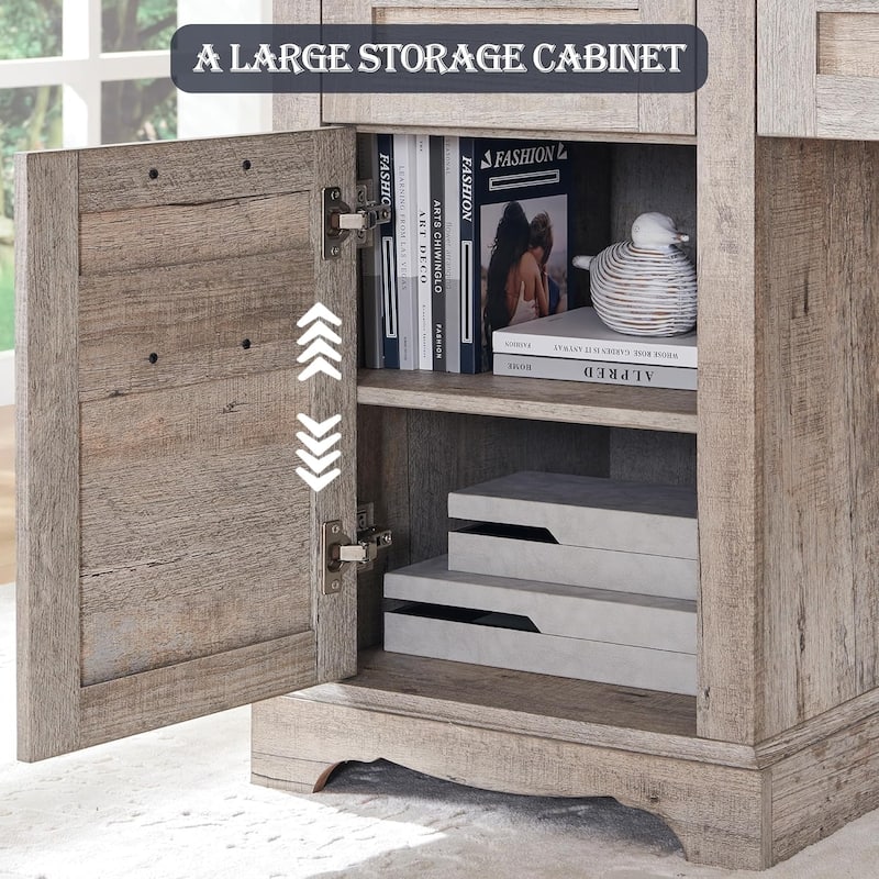 Farmhouse L Shaped Desk with Hutch, Wood Desk with Charging Station