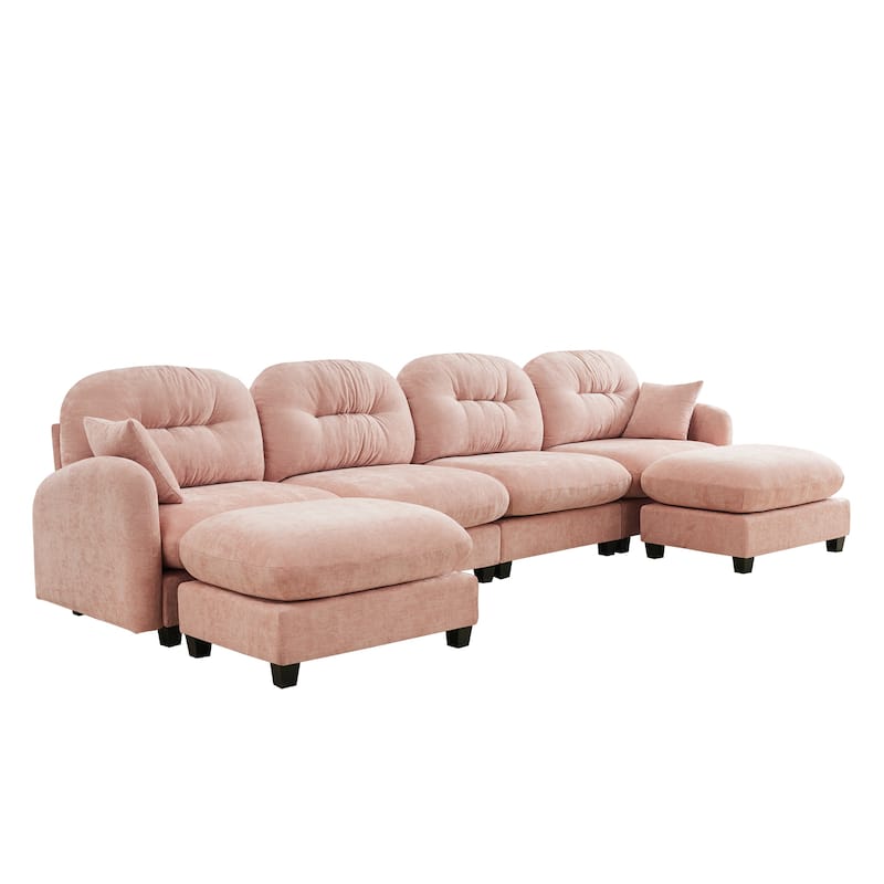 140" U Shaped Modern Sofa, Modular Sectional Couch Set with 2 Ottoman, 4 Seat Chenille Deep Seat Sofa for Living Room