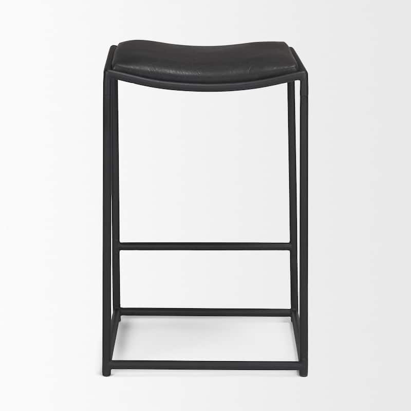 Taniel Black Leather w/ Black Metal Counter Stool - 18.0L x 16.0W x 27.8H