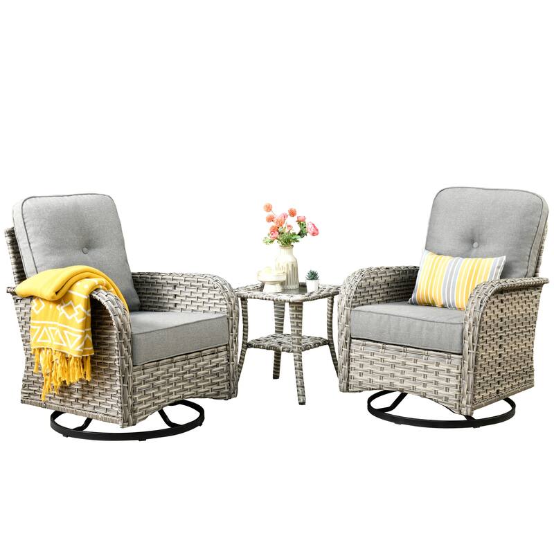 XIZZI 3-piece Outdoor Patio Wicker Swivel Chair Bistro Set