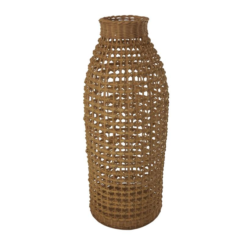 Rattan Handmade Woven Decorative Vase with Open Framed Grid Design - Brown - Roche River Decor
