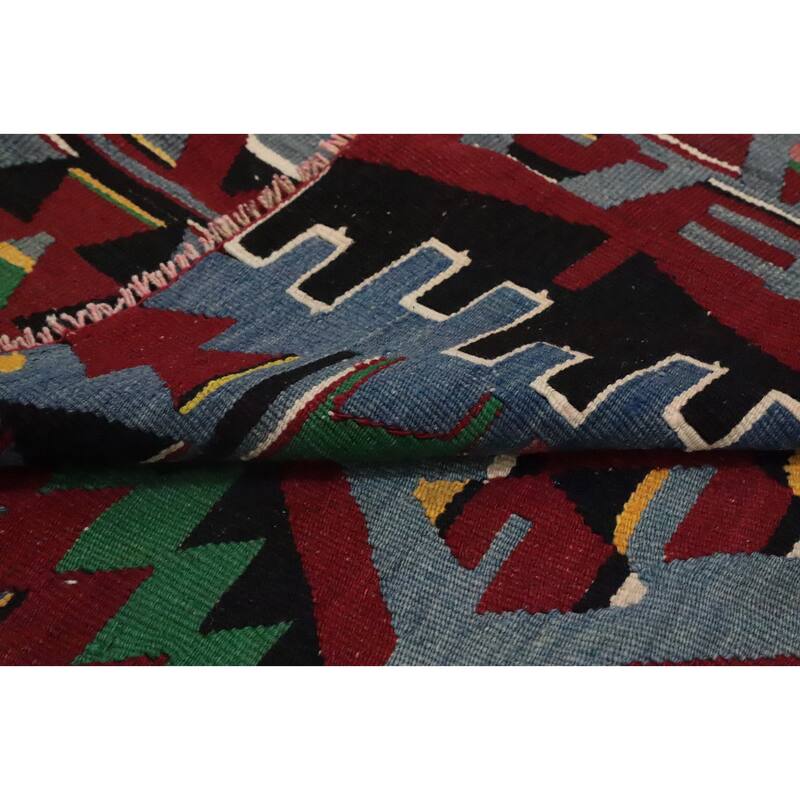 Hand Woven Oriental 100% Wool Carpet Southwestern Tribal Navy Blue & Blues Kilim Area Rug - 8' 11'' X 5' 9''