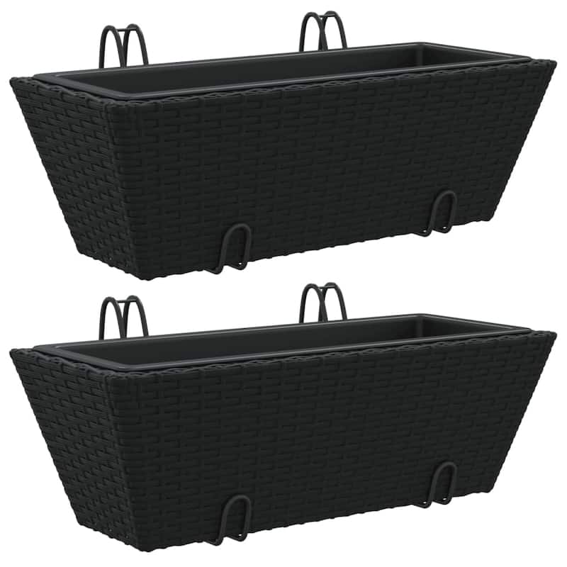 vidaXL Planter Black PE rattan Medium Hooks Planter Trapezoidal - 8.7 x 21.3 x 7.1 in