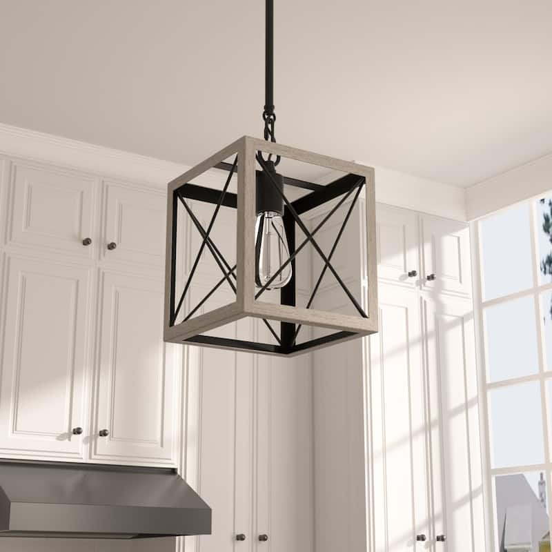 Kiro 1-light Modern Farmhouse Rectangle Pendant Light with UL Certified - Driftwood