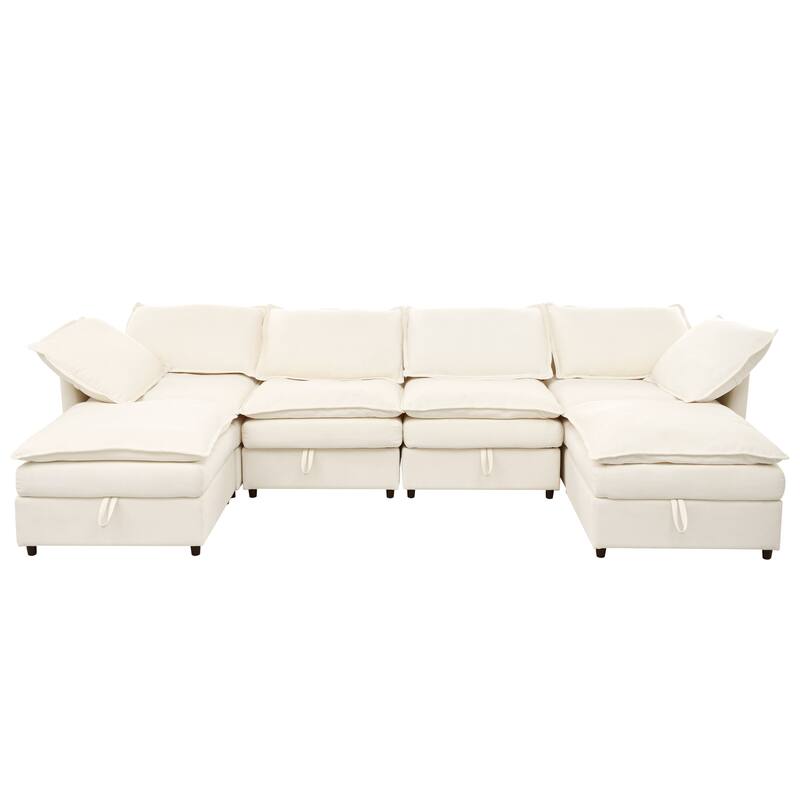 126" 6-Piece Modular Sofa Bed with Storage and Double-Layer Cushions