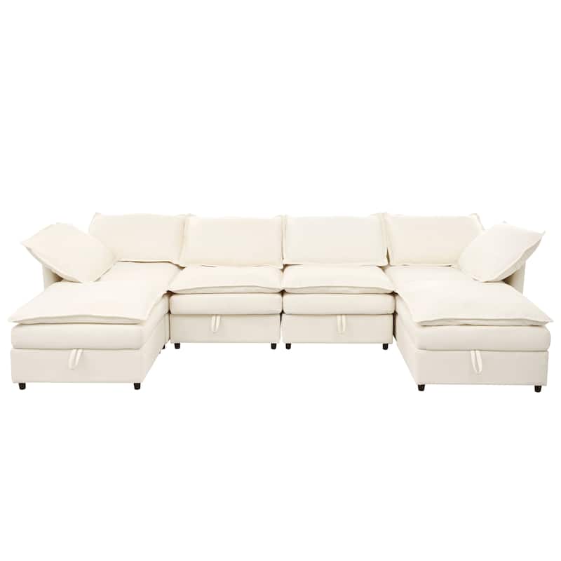 Roomfitters Mirod 126'' Modular Sofa Bed with Storage, 6-Piece Sectional Couch with Cushions for Living Room