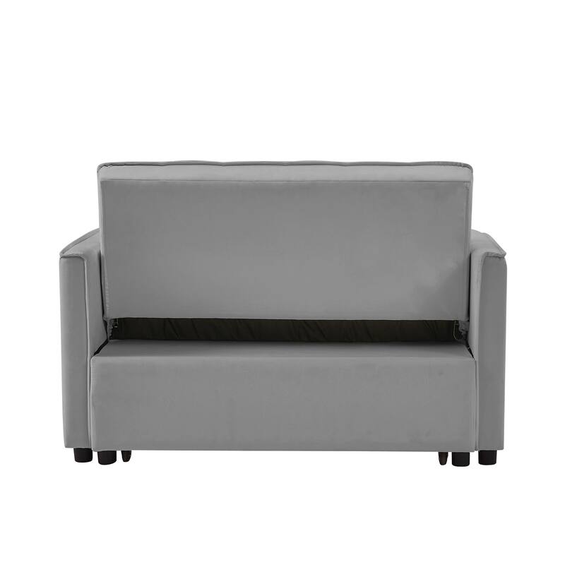Velvet Loveseat Convertible Pull-out Sleeper Sofa Bed, Tufted Futon Sofa with Adjustable Backrest and 2 Pillows, Pockets