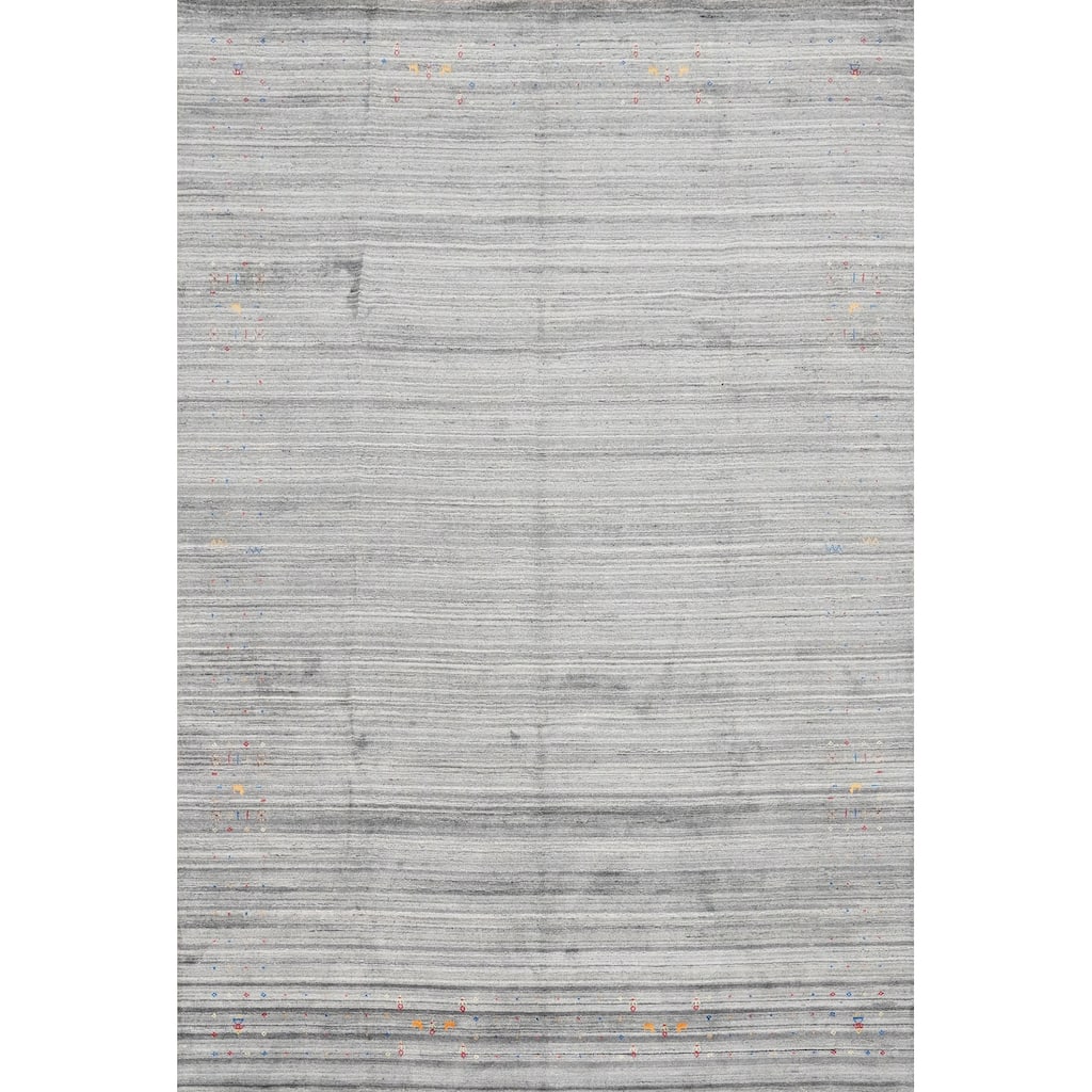 Hand Knotted Oriental Viscose Silk Carpet Tribal Animal Pictorial Greys & Charcoal Gabbeh Area Rug - 11' 8'' X 9' 1''