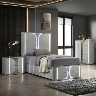 Furniture of America Sherri Modern 3-Piece Light Grey Solid Wood Kids Platform Bedroom Set with LED