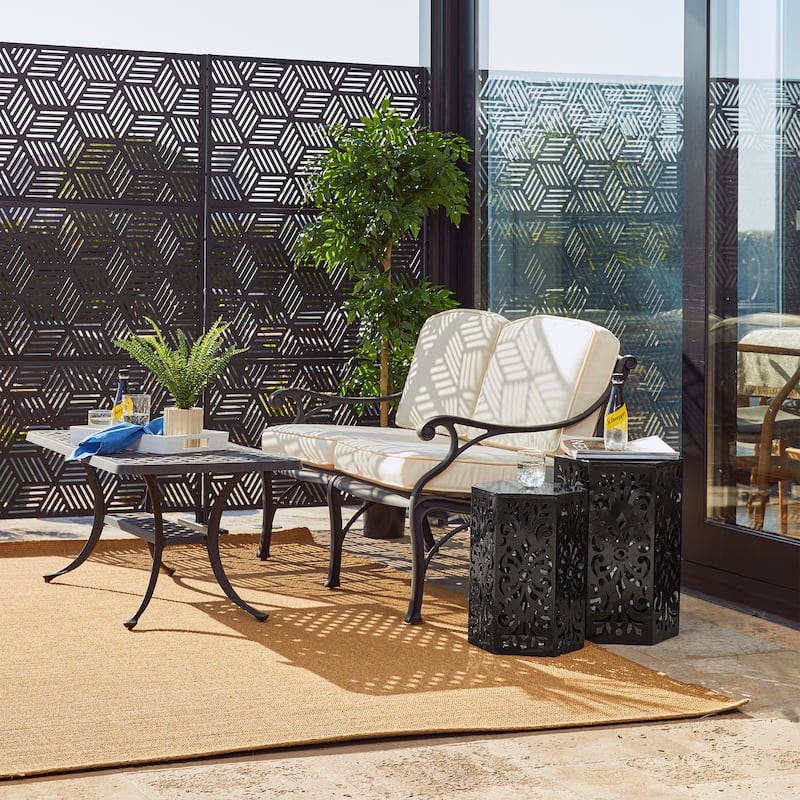 Glitzhome Set of 2 Floral Pattern Outdoor Table Garden Stool - 14"W x 14"D x 19.25"H