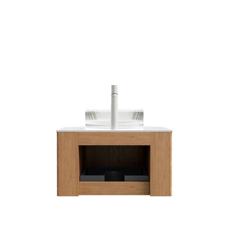 Floating Bathroom Vanity with Transparent Round Glass Basin