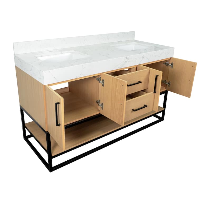 KitchenBathCollection Ellis 60" Double Bathroom Vanity with Engineered Marble Top