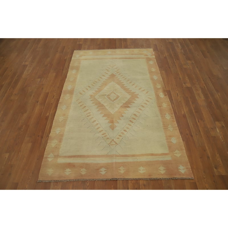 Hand Woven Oriental 100% Wool Carpet Southwestern Tribal Oranges & Rust Kilim Area Rug - 6' 0'' X 3' 8''